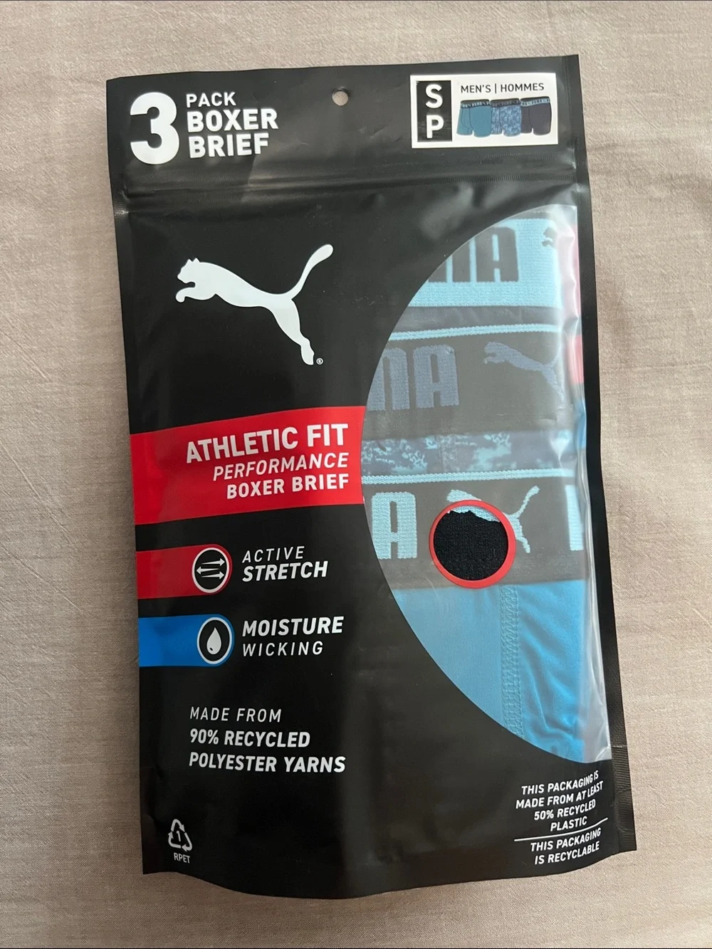 Men’s Puma Boxer Briefs 3-Pack athletic fit (942955 01) size small 28-30